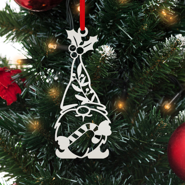 Metal Gnome with Ornament with Candy Cane, Holiday Decor-Gnome Lovers-Gnome Themed Decor