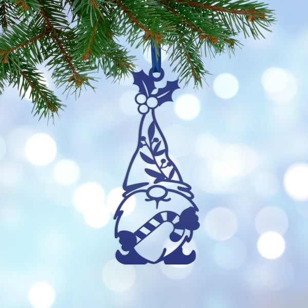 Metal Gnome with Ornament with Candy Cane, Holiday Decor-Gnome Lovers-Gnome Themed Decor