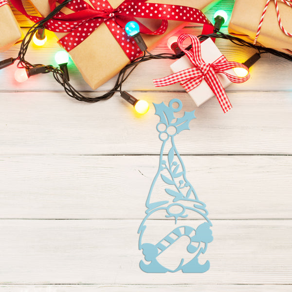 Metal Gnome with Ornament with Candy Cane, Holiday Decor-Gnome Lovers-Gnome Themed Decor