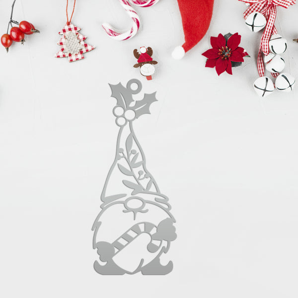 Metal Gnome with Ornament with Candy Cane, Holiday Decor-Gnome Lovers-Gnome Themed Decor
