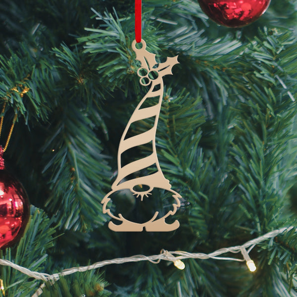 Festive Gnome Metal Ornament for Your Christmas Tree - Whimsical Holiday Decor - Laser Cut Seasonal Decorations - Novelty Stocking Stuffers