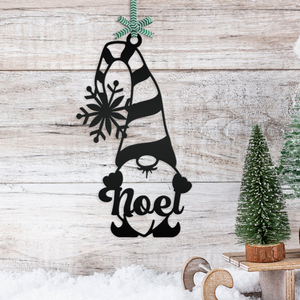 Metal Noel Gnome Ornament - Metal Noel Holiday Decor