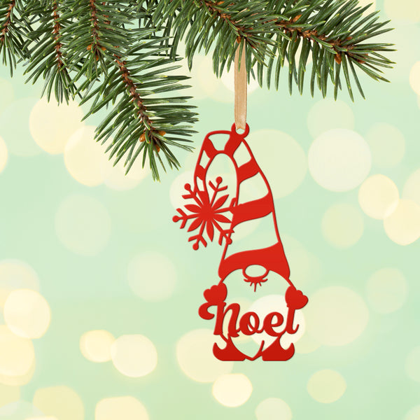 Metal Noel Gnome Ornament - Metal Noel Holiday Decor