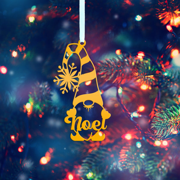 Metal Noel Gnome Ornament - Metal Noel Holiday Decor