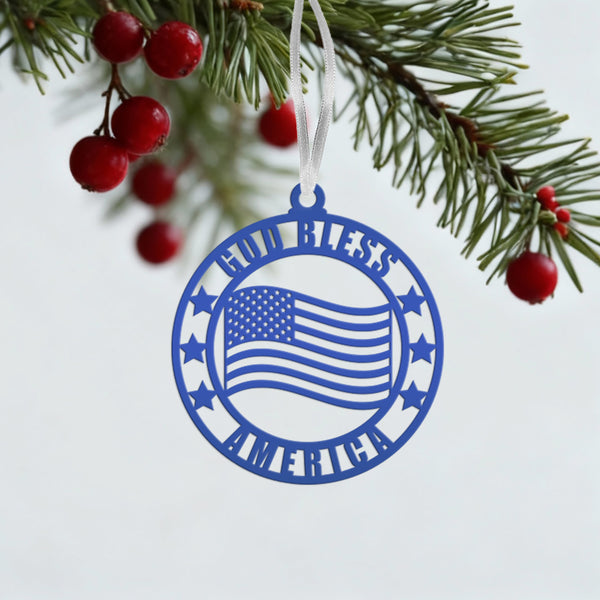 God Bless America Patriotic Metal Ornament - Christmas Decor