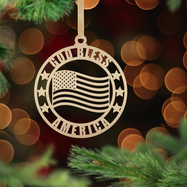God Bless America Patriotic Metal Ornament - Christmas Decor