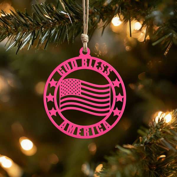 God Bless America Patriotic Metal Ornament - Christmas Decor