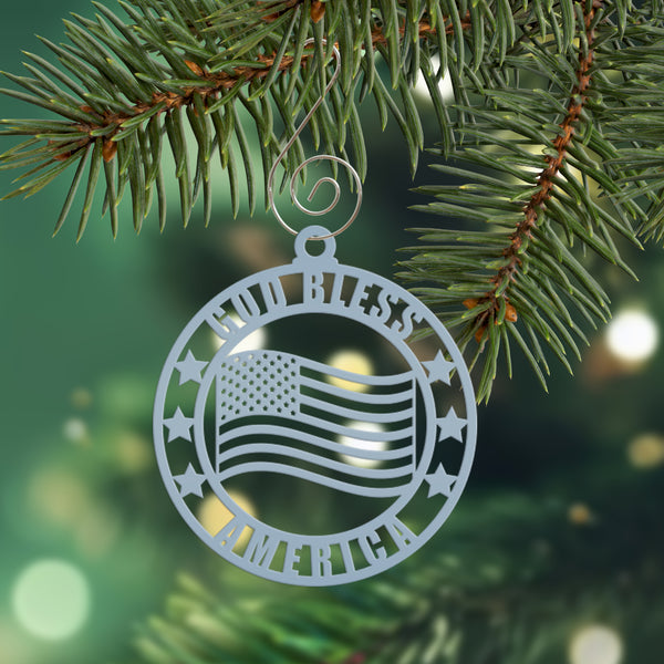 God Bless America Patriotic Metal Ornament - Christmas Decor