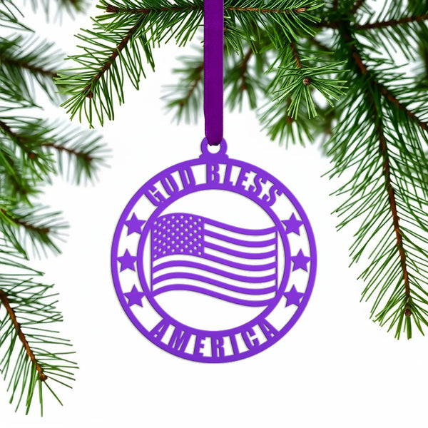God Bless America Patriotic Metal Ornament - Christmas Decor