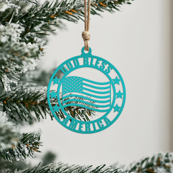 God Bless America Patriotic Metal Ornament - Christmas Decor