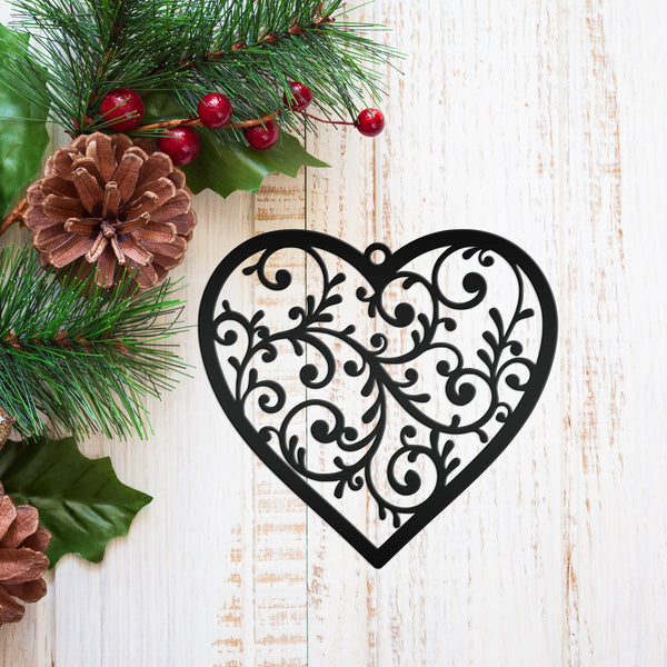 Scrolled Heart Metal Ornament - Christmas Decor- Heat Metal Decor-Heart Lovers-Heat Art-Decor-Heart Ornament