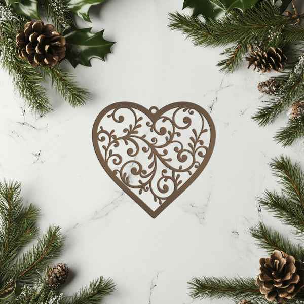 Scrolled Heart Metal Ornament - Christmas Decor- Heat Metal Decor-Heart Lovers-Heat Art-Decor-Heart Ornament
