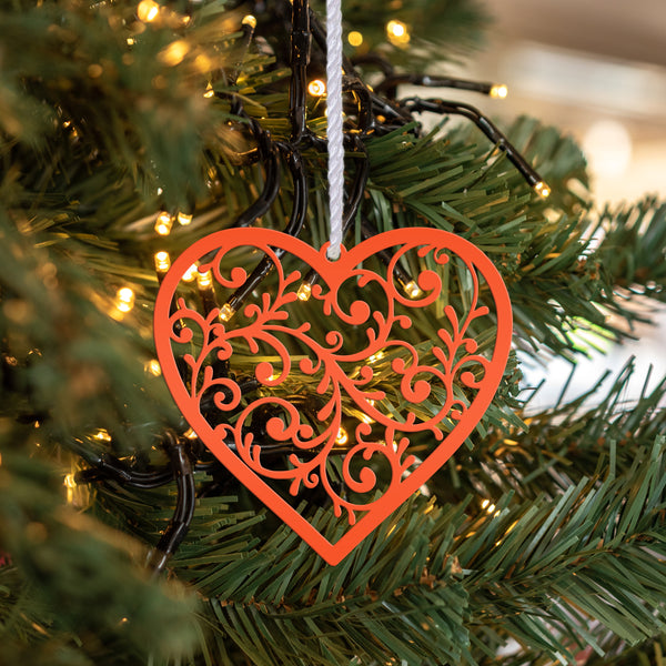 Scrolled Heart Metal Ornament - Christmas Decor- Heat Metal Decor-Heart Lovers-Heat Art-Decor-Heart Ornament