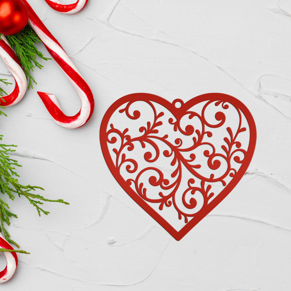 Scrolled Heart Metal Ornament - Christmas Decor- Heat Metal Decor-Heart Lovers-Heat Art-Decor-Heart Ornament