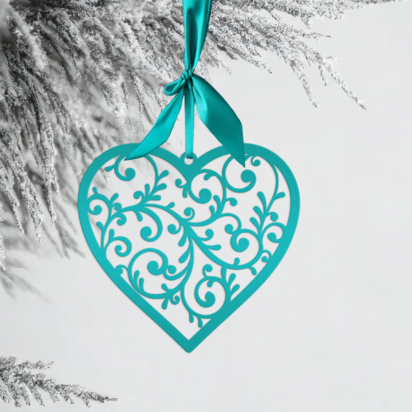 Scrolled Heart Metal Ornament - Christmas Decor- Heat Metal Decor-Heart Lovers-Heat Art-Decor-Heart Ornament