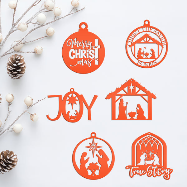 Set of 6 Assorted Christian Themed Metal Christmas/Holiday Ornaments - Nativity Scene