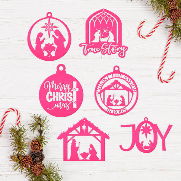 Set of 6 Assorted Christian Themed Metal Christmas/Holiday Ornaments - Nativity Scene