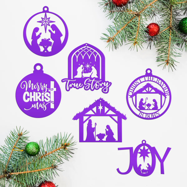 Set of 6 Assorted Christian Themed Metal Christmas/Holiday Ornaments - Nativity Scene