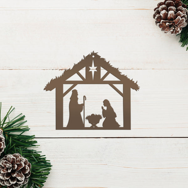 Metal Christmas Nativity Scene Ornament - Holiday Decor