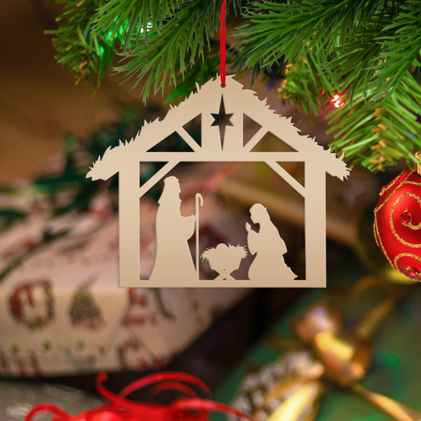 Metal Christmas Nativity Scene Ornament - Holiday Decor
