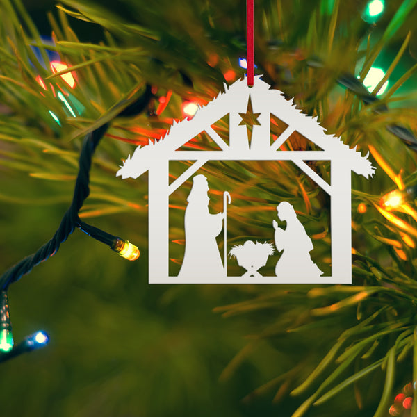 Metal Christmas Nativity Scene Ornament - Holiday Decor