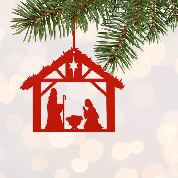 Metal Christmas Nativity Scene Ornament - Holiday Decor