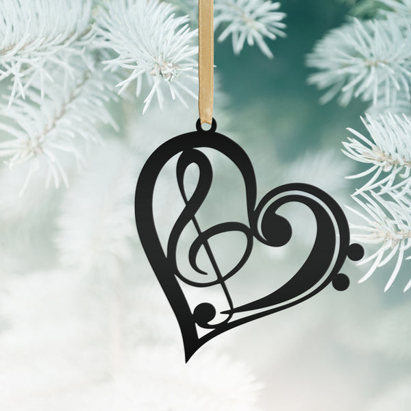 Musical Heart Ornament for Music Lovers - Metal Christmas Tree Decorations - Treble Clef Charm - Music Teacher's Gift - Stocking Stuffer