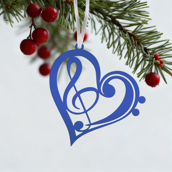 Musical Heart Ornament for Music Lovers - Metal Christmas Tree Decorations - Treble Clef Charm - Music Teacher's Gift - Stocking Stuffer