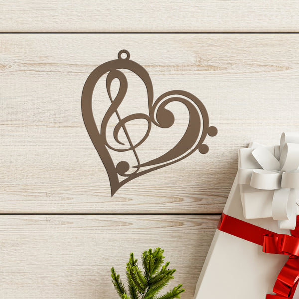 Musical Heart Ornament for Music Lovers - Metal Christmas Tree Decorations - Treble Clef Charm - Music Teacher's Gift - Stocking Stuffer