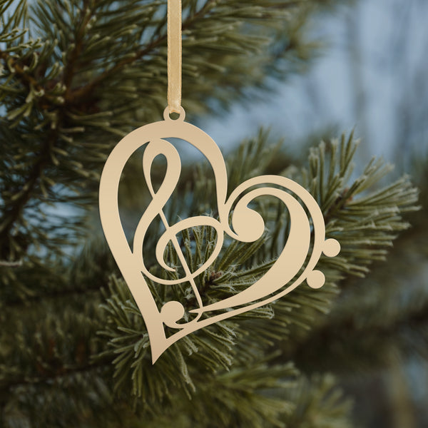 Musical Heart Ornament for Music Lovers - Metal Christmas Tree Decorations - Treble Clef Charm - Music Teacher's Gift - Stocking Stuffer