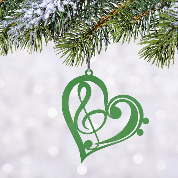 Musical Heart Ornament for Music Lovers - Metal Christmas Tree Decorations - Treble Clef Charm - Music Teacher's Gift - Stocking Stuffer