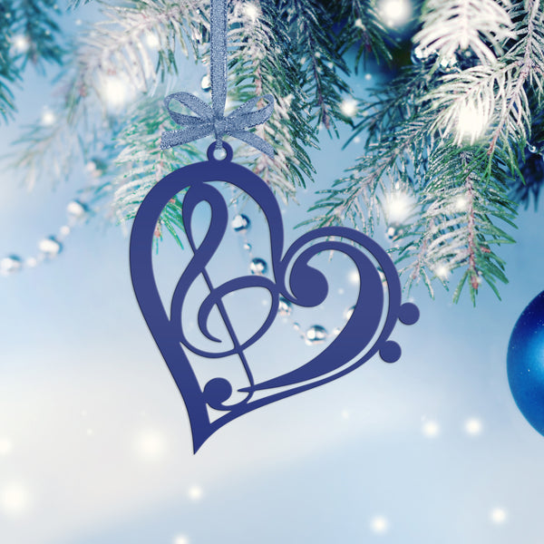 Musical Heart Ornament for Music Lovers - Metal Christmas Tree Decorations - Treble Clef Charm - Music Teacher's Gift - Stocking Stuffer