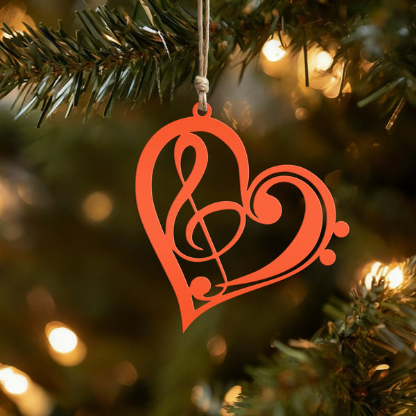 Musical Heart Ornament for Music Lovers - Metal Christmas Tree Decorations - Treble Clef Charm - Music Teacher's Gift - Stocking Stuffer
