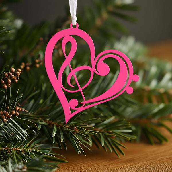 Musical Heart Ornament for Music Lovers - Metal Christmas Tree Decorations - Treble Clef Charm - Music Teacher's Gift - Stocking Stuffer