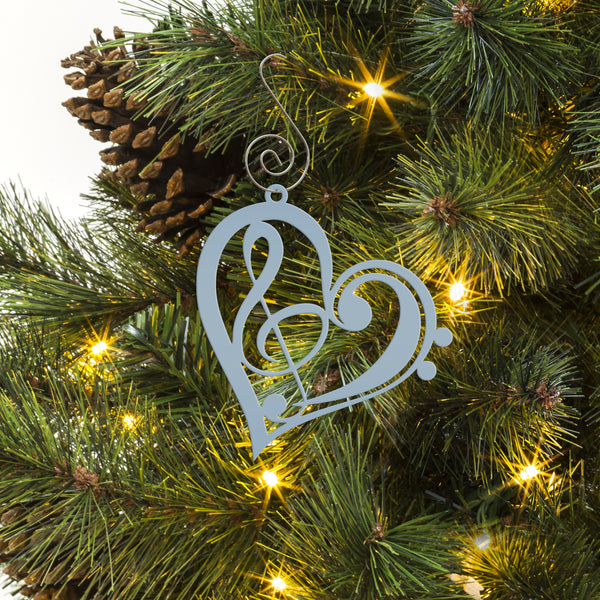 Musical Heart Ornament for Music Lovers - Metal Christmas Tree Decorations - Treble Clef Charm - Music Teacher's Gift - Stocking Stuffer