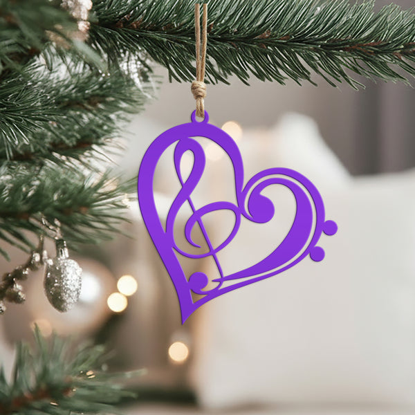 Musical Heart Ornament for Music Lovers - Metal Christmas Tree Decorations - Treble Clef Charm - Music Teacher's Gift - Stocking Stuffer