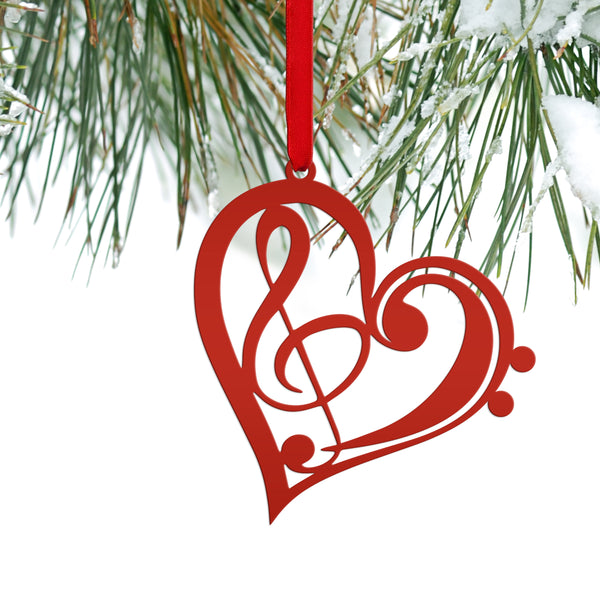 Musical Heart Ornament for Music Lovers - Metal Christmas Tree Decorations - Treble Clef Charm - Music Teacher's Gift - Stocking Stuffer