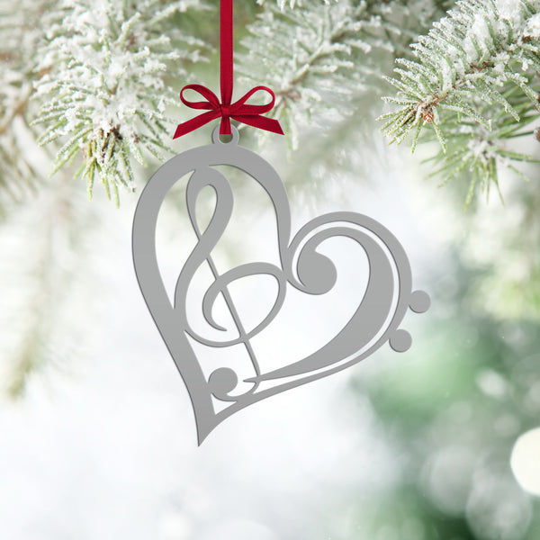Musical Heart Ornament for Music Lovers - Metal Christmas Tree Decorations - Treble Clef Charm - Music Teacher's Gift - Stocking Stuffer