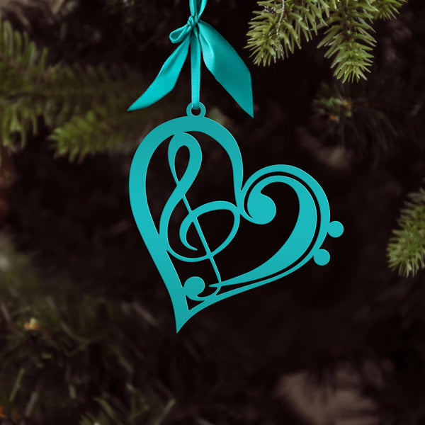 Musical Heart Ornament for Music Lovers - Metal Christmas Tree Decorations - Treble Clef Charm - Music Teacher's Gift - Stocking Stuffer