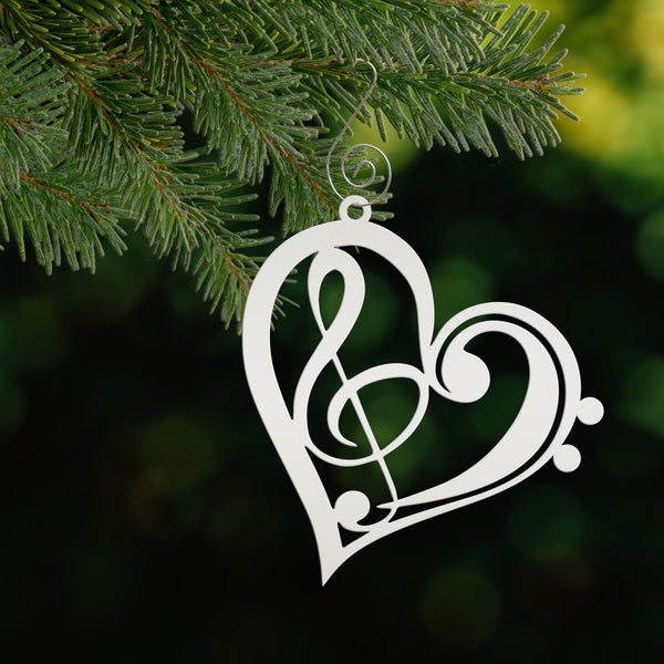 Musical Heart Ornament for Music Lovers - Metal Christmas Tree Decorations - Treble Clef Charm - Music Teacher's Gift - Stocking Stuffer
