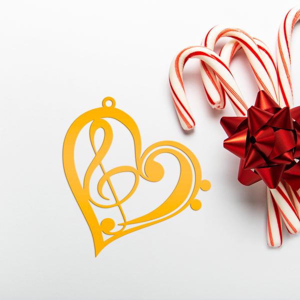 Musical Heart Ornament for Music Lovers - Metal Christmas Tree Decorations - Treble Clef Charm - Music Teacher's Gift - Stocking Stuffer