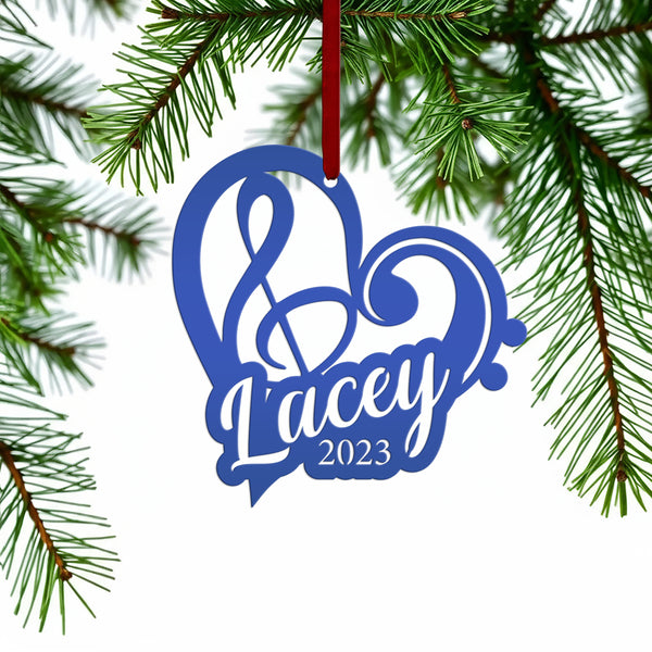 Treble & Bass Clef Holiday Ornament - Custom Music Gift Idea - Metal Christmas Ornament - Personalized Xmas Decoration - Cute Musician Gifts