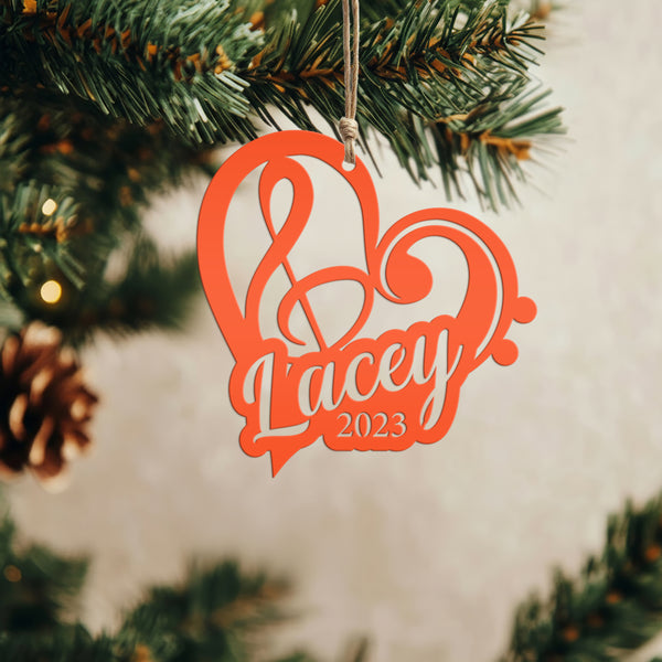 Treble & Bass Clef Holiday Ornament - Custom Music Gift Idea - Metal Christmas Ornament - Personalized Xmas Decoration - Cute Musician Gifts