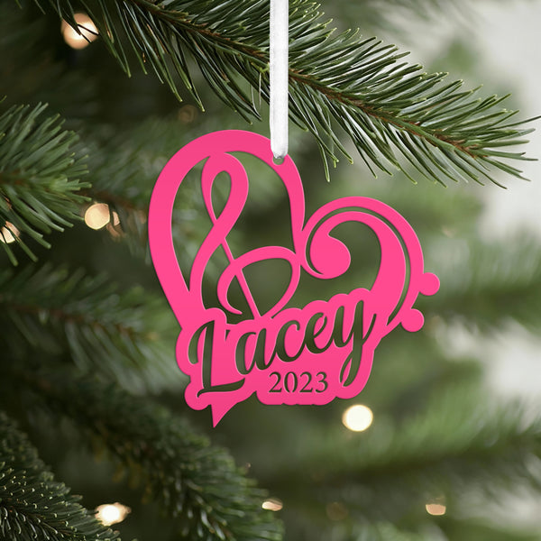 Treble & Bass Clef Holiday Ornament - Custom Music Gift Idea - Metal Christmas Ornament - Personalized Xmas Decoration - Cute Musician Gifts