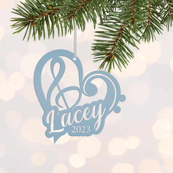 Treble & Bass Clef Holiday Ornament - Custom Music Gift Idea - Metal Christmas Ornament - Personalized Xmas Decoration - Cute Musician Gifts