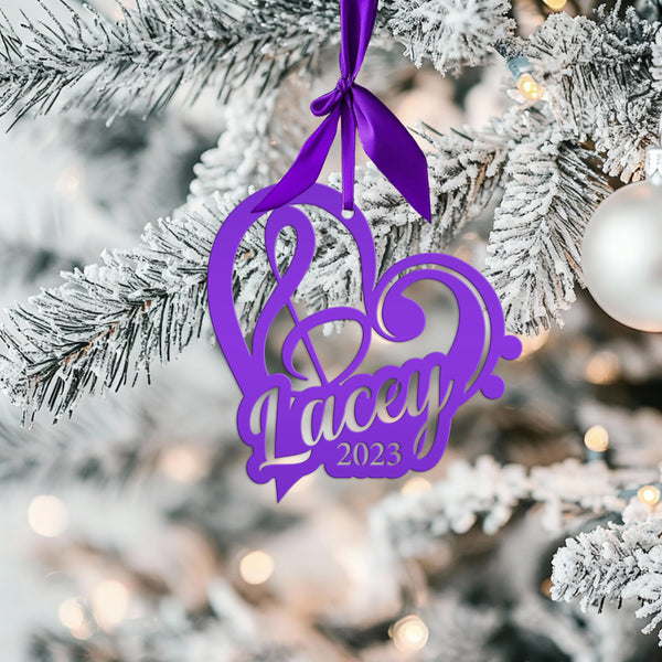 Treble & Bass Clef Holiday Ornament - Custom Music Gift Idea - Metal Christmas Ornament - Personalized Xmas Decoration - Cute Musician Gifts