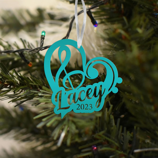 Treble & Bass Clef Holiday Ornament - Custom Music Gift Idea - Metal Christmas Ornament - Personalized Xmas Decoration - Cute Musician Gifts