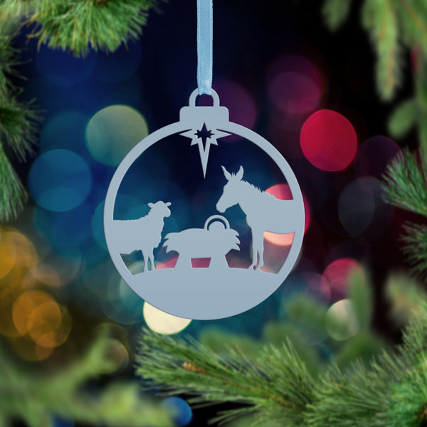 Christmas Manger Animals Ornament - Charming Holiday Decor - Festive Winter Decorations - Christian Metal Art - Elegant Nativity Trinket