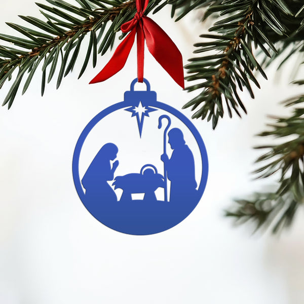 Holiday Nativity Ornament - Metal Manger Scene Design - Charming Christmas Decor - Seasonal Decorations - Christian Art - Birth of Jesus