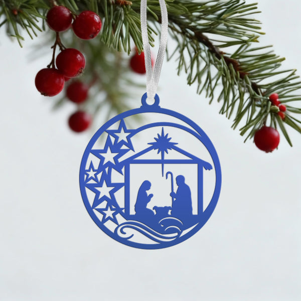 Metal Christmas Ornament - Nativity Scene Decor - Faith Inspired Holiday Decorations - Christian Manger Scene Trinket - Unique Gifts for Her